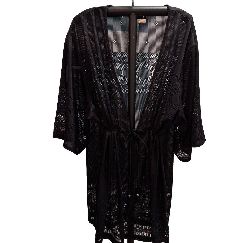 Dotti Womens Swim Cover Up Laser Cut Eyelet Black 2X
